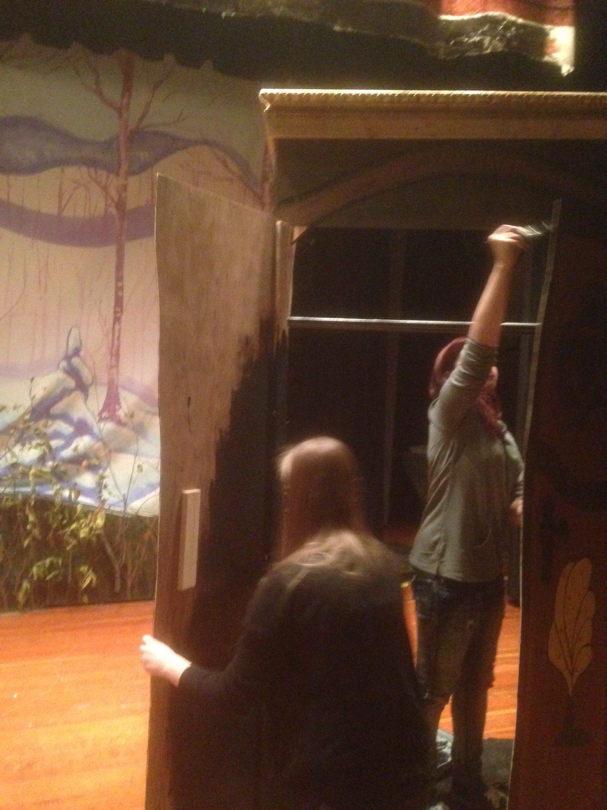 2014- Stage Crew paints the wardrobe from 'The Lion, the Witch, and the Wardrobe'