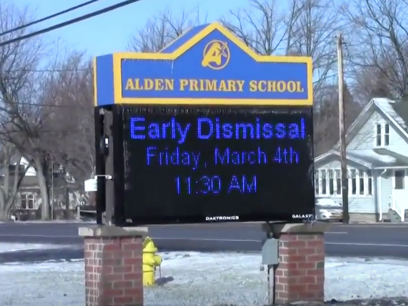 (Above) The new LED sign installed at Alden Primary School