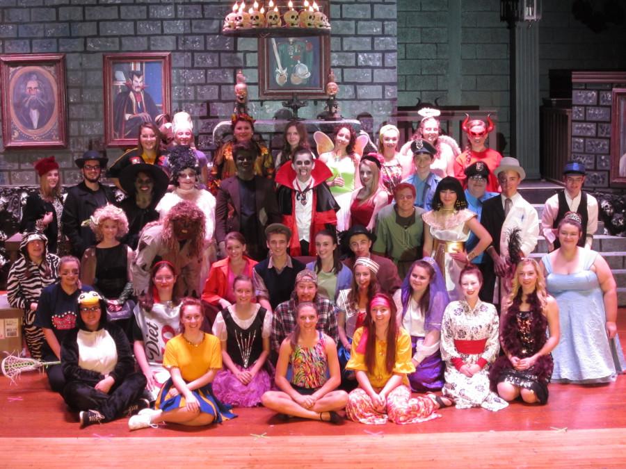 The entire cast of Alden High Schools Spook House including monsters, human characters, and dancers.